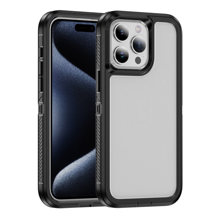 

For iPhone 15 Pro Guard Life Waterproof Frosted Phone Case(Black+Transparent)