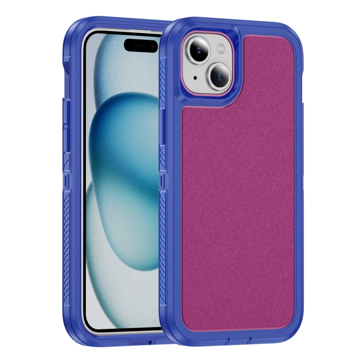 

For iPhone 15 Guard Life Waterproof Frosted Phone Case(Blue+Rose Red)