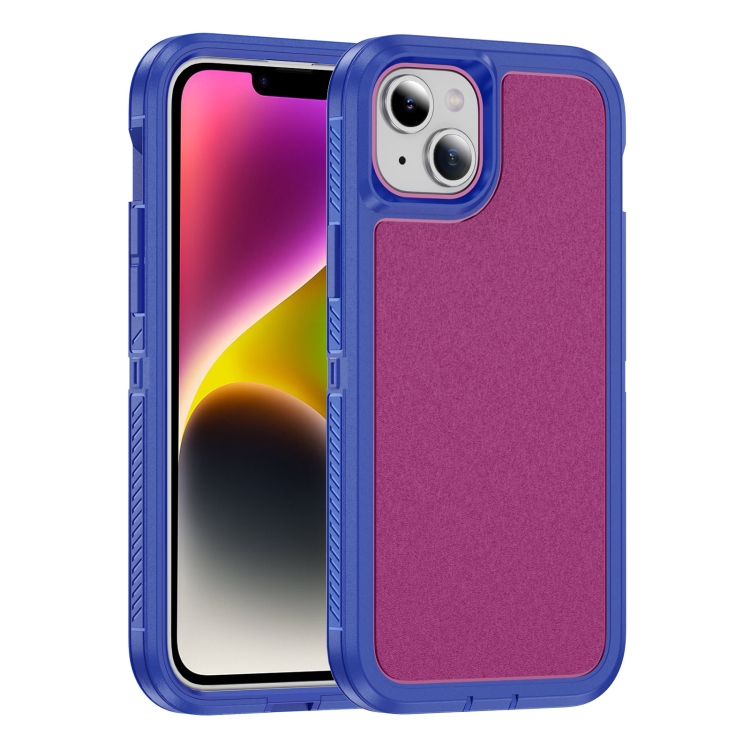 

For iPhone 14 Guard Life Waterproof Frosted Phone Case(Blue+Rose Red)