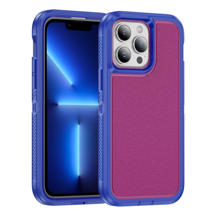 

For iPhone 13 Pro Guard Frosted Double Layer Phone Case(Blue+Rose Red)