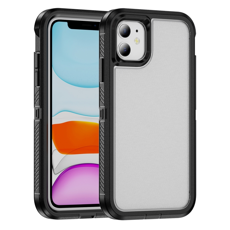 

For iPhone 11 Guard Life Waterproof Frosted Phone Case(Black+Transparent)