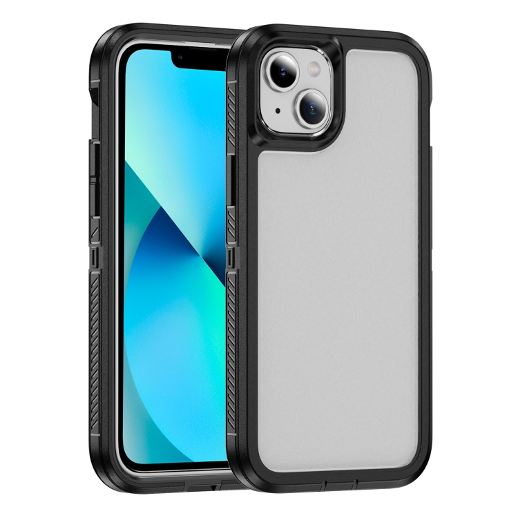

For iPhone 13 Guard Life Waterproof Frosted Phone Case(Black+Transparent)