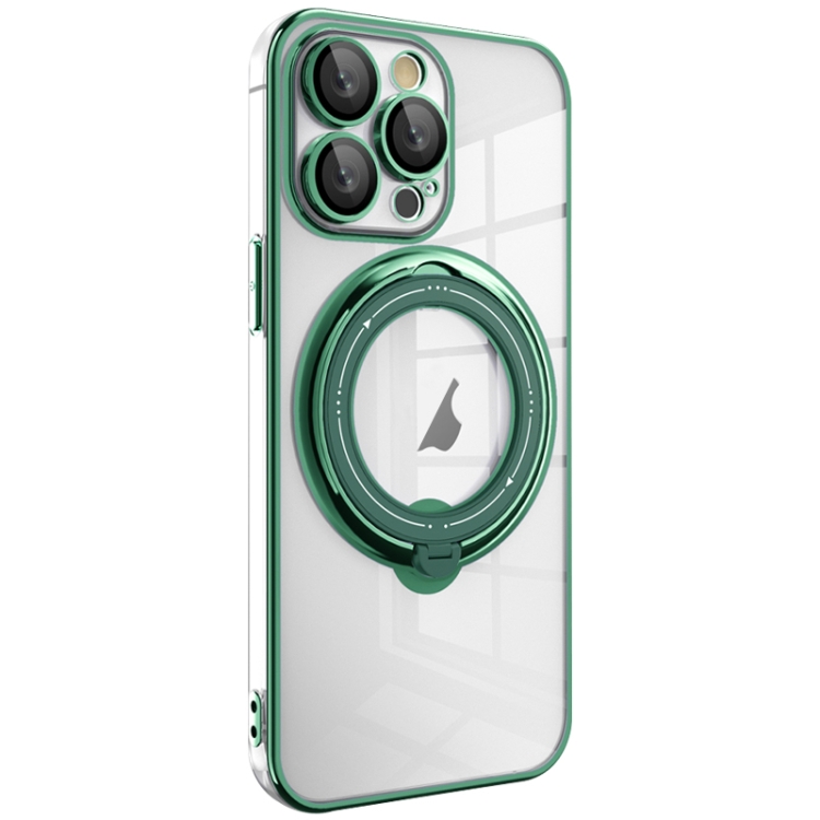 

For iPhone 15 Pro Electroplating MagSafe 360 Degree Rotation Holder Shockproof Phone Case(Dark Green)