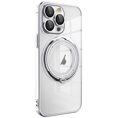 

For iPhone 15 Pro Electroplating MagSafe 360 Degree Rotation Holder Shockproof Phone Case(Silver)