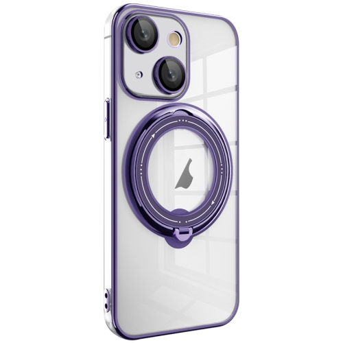 

For iPhone 15 Plus Electroplating MagSafe 360 Degree Rotation Holder Shockproof Phone Case(Dark Purple)