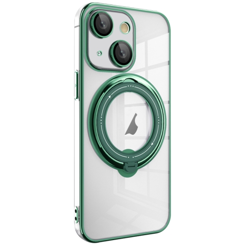 

For iPhone 15 Electroplating MagSafe 360 Degree Rotation Holder Shockproof Phone Case(Dark Green)