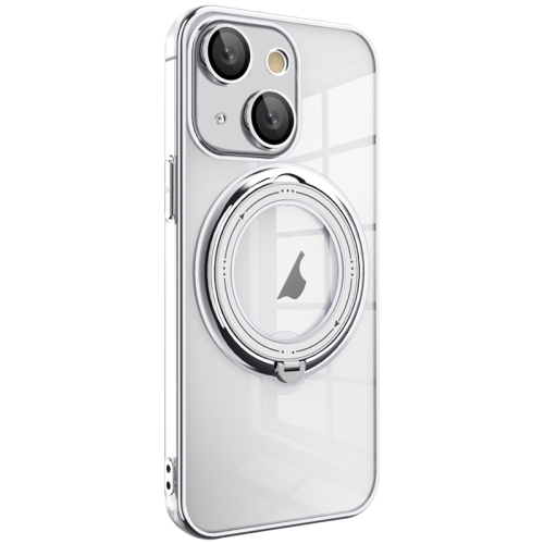 

For iPhone 15 Electroplating MagSafe 360 Degree Rotation Holder Shockproof Phone Case(Silver)