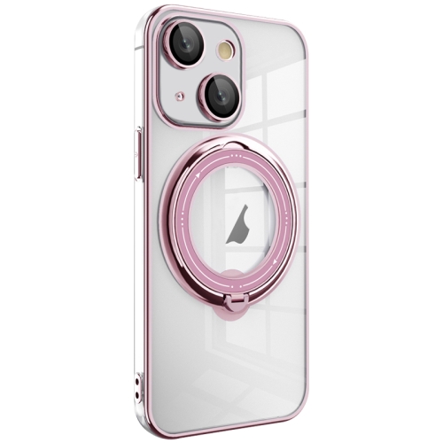 

For iPhone 14 Plus Electroplating MagSafe 360 Degree Rotation Holder Shockproof Phone Case(Pink)