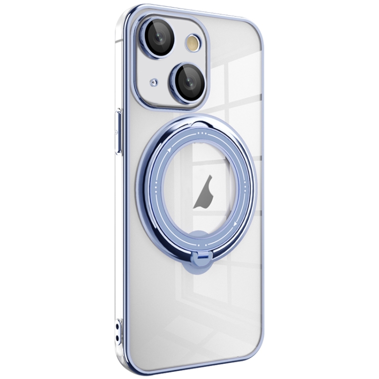 

For iPhone 14 Electroplating MagSafe 360 Degree Rotation Holder Shockproof Phone Case(Blue)