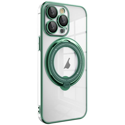 

For iPhone 14 Pro Max Electroplating MagSafe 360 Degree Rotation Holder Shockproof Phone Case(Dark Green)