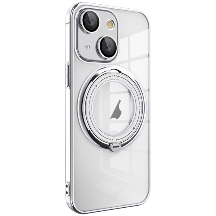 

For iPhone 13 Electroplating MagSafe 360 Degree Rotation Holder Shockproof Phone Case(Silver)
