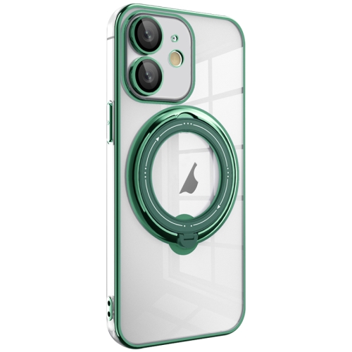 

For iPhone 12 Electroplating MagSafe 360 Degree Rotation Holder Shockproof Phone Case(Dark Green)
