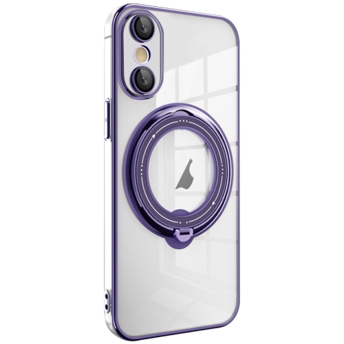 

For iPhone XS Max Electroplating MagSafe 360 Degree Rotation Holder Shockproof Phone Case(Dark Purple)