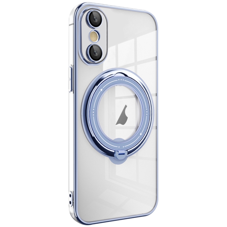 

For iPhone XS Max Electroplating MagSafe 360 Degree Rotation Holder Shockproof Phone Case(Blue)