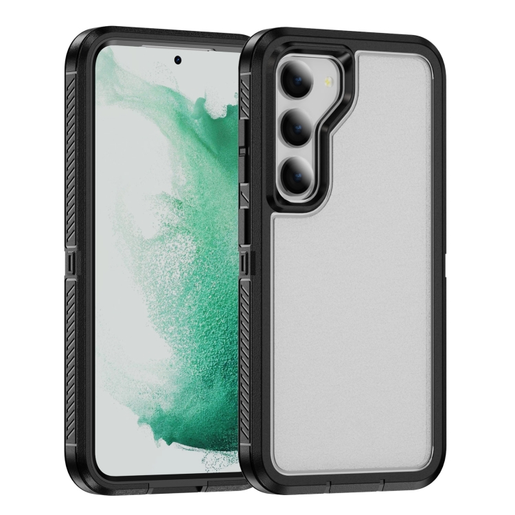 

For Samsung Galaxy S23 5G Guard Life Waterproof Frosted Phone Case(Black+Transparent)