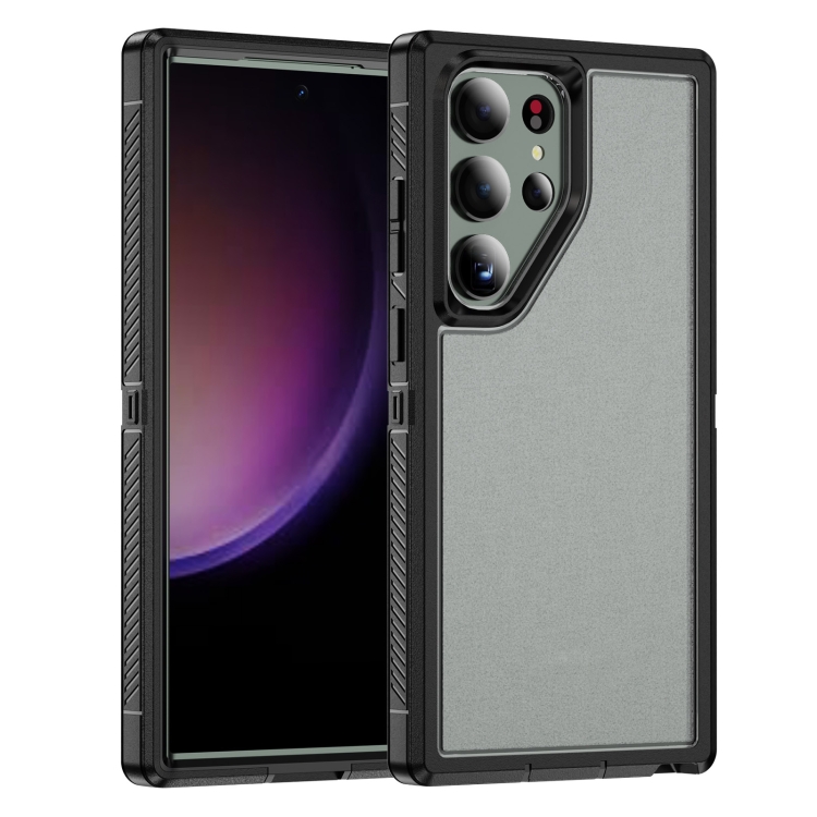 

For Samsung Galaxy S23 Ultra 5G Guard Frosted Double Layer Phone Case(Black+Transparent)