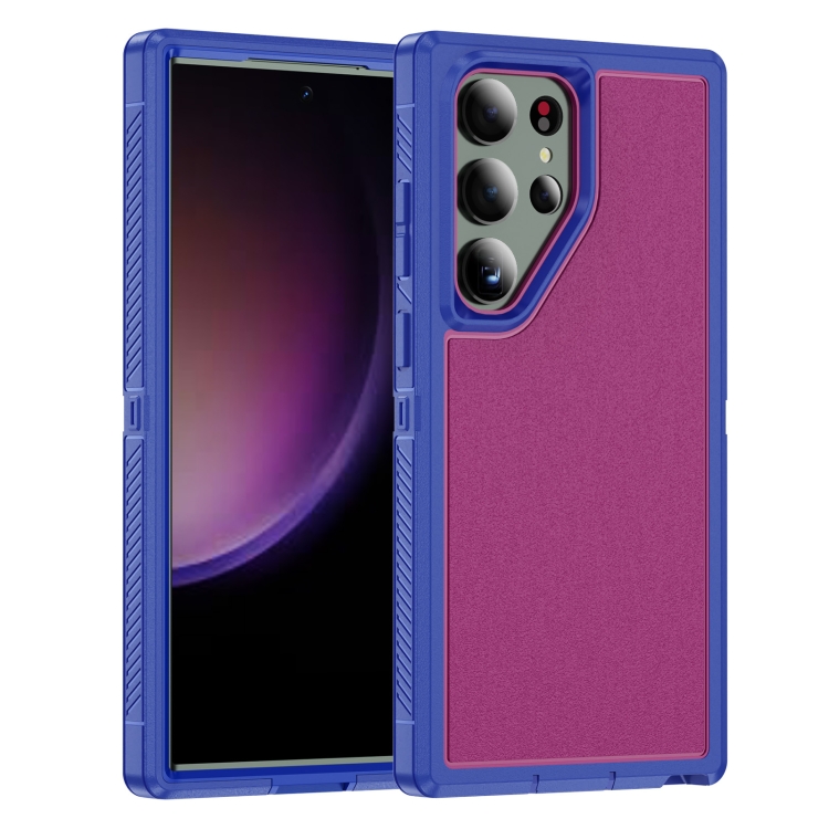 

For Samsung Galaxy S23 Ultra 5G Guard Life Waterproof Frosted Phone Case(Blue+Rose Red)