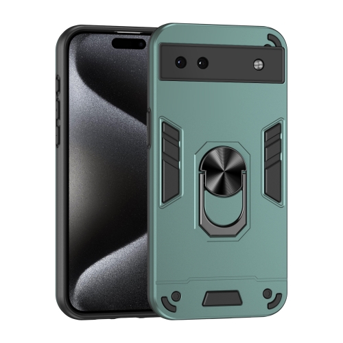 

For Google Pixel 6a Shockproof Metal Ring Holder Phone Case(Green)