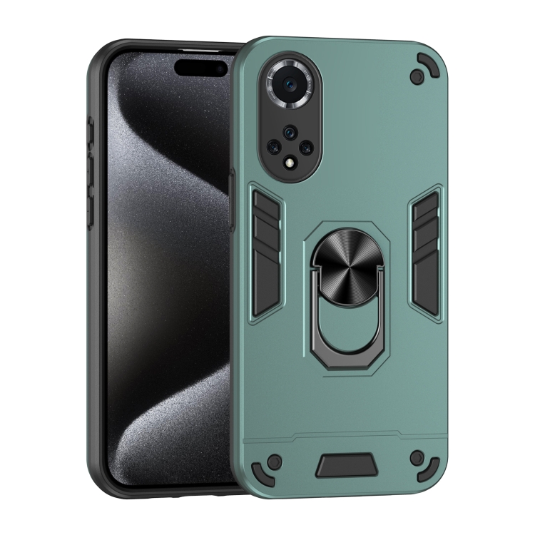 

For Huawei nova 9 Shockproof Metal Ring Holder Phone Case(Green)