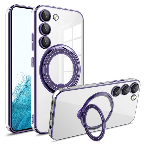 

For Samsung Galaxy S22 Electroplating MagSafe 360 Degree Rotation Holder Shockproof Phone Case(Dark Purple)