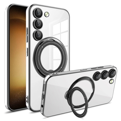 

For Samsung Galaxy S23 Electroplating MagSafe 360 Degree Rotation Holder Shockproof Phone Case(Black)