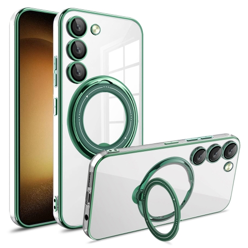 

For Samsung Galaxy S23 Electroplating MagSafe 360 Degree Rotation Holder Shockproof Phone Case(Dark Green)