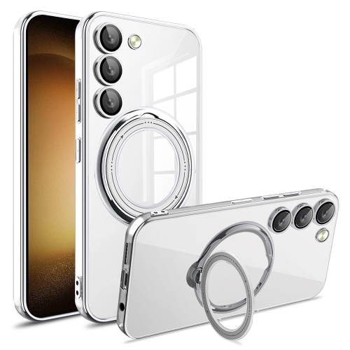 

For Samsung Galaxy S23 Electroplating MagSafe 360 Degree Rotation Holder Shockproof Phone Case(Silver)