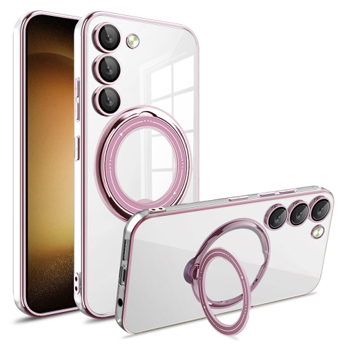 

For Samsung Galaxy S23 Electroplating MagSafe 360 Degree Rotation Holder Shockproof Phone Case(Pink)