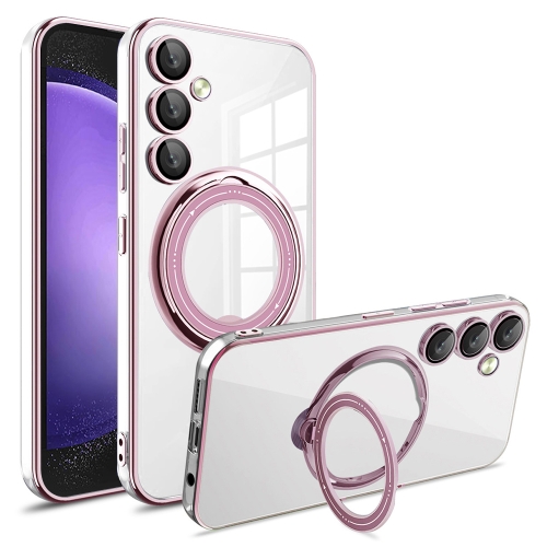 

For Samsung Galaxy S23 FE 5G Electroplating MagSafe 360 Degree Rotation Holder Shockproof Phone Case(Pink)
