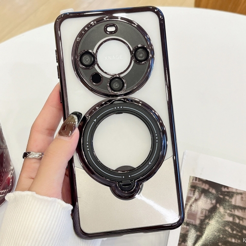 

For Huawei Mate 60 Pro / 60 Pro+ Electroplating MagSafe 360 Degree Rotation Holder Shockproof Phone Case(Black)