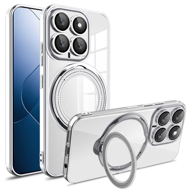 

For Xiaomi 14 Electroplating MagSafe 360 Degree Rotation Holder Shockproof Phone Case(Silver)
