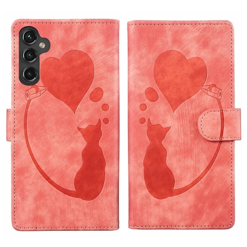 

For Samsung Galaxy A15 5G Pen Heart Cat Embossed Leather Phone Case(Orange)