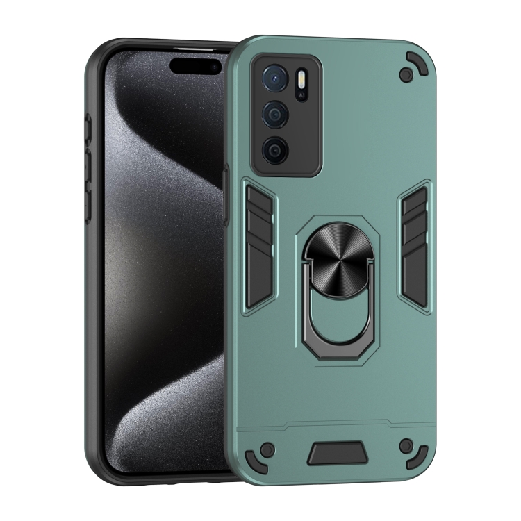 

For OPPO A16 Shockproof Metal Ring Holder Phone Case(Green)