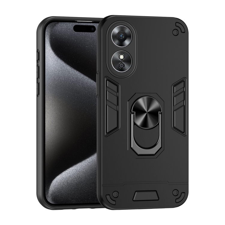 

For OPPO A17 Shockproof Metal Ring Holder Phone Case(Black)
