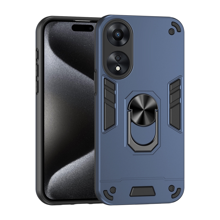 

For OPPO A78 Shockproof Metal Ring Holder Phone Case(Blue)