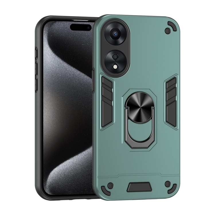 

For OPPO A78 Shockproof Metal Ring Holder Phone Case(Green)