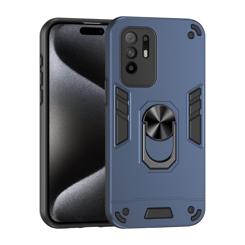 

For OPPO F19 Pro+ Shockproof Metal Ring Holder Phone Case(Blue)