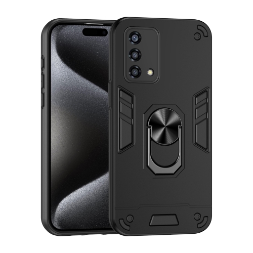 

For OPPO Reno6 Lite Shockproof Metal Ring Holder Phone Case(Black)