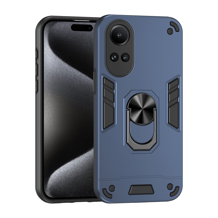 

For OPPO Reno10 5G Global Shockproof Metal Ring Holder Phone Case(Blue)