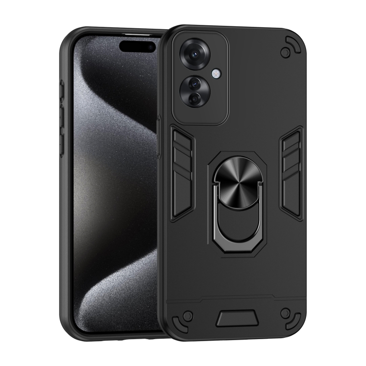 

For OPPO Reno11 F Shockproof Metal Ring Holder Phone Case(Black)