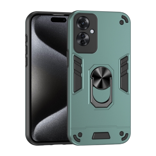 

For OPPO Reno11 F Shockproof Metal Ring Holder Phone Case(Green)