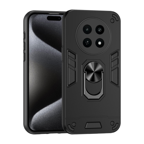 

For Realme 12X Shockproof Metal Ring Holder Phone Case(Black)