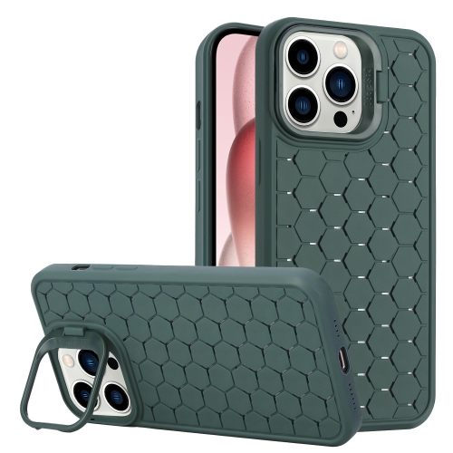 

For iPhone 15 Pro Honeycomb Radiating Lens Holder TPU Phone Case(Green)