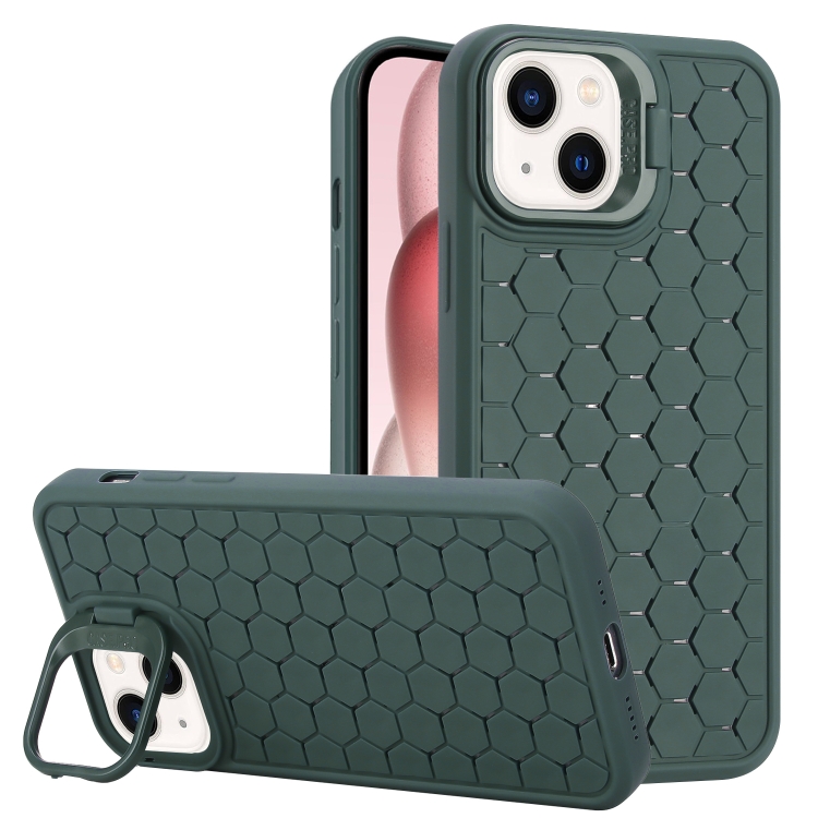 

For iPhone 14 Honeycomb Radiating Lens Holder TPU Phone Case(Green)
