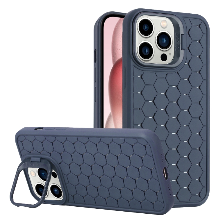 

For iPhone 14 Pro Honeycomb Radiating Lens Holder TPU Phone Case(Blue)