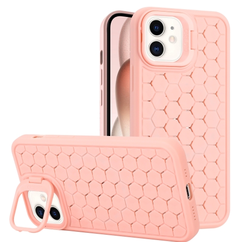 

For iPhone 12 Honeycomb Radiating Lens Holder TPU Phone Case(Pink)