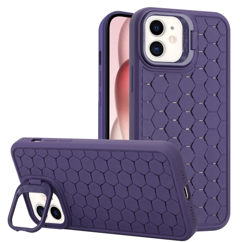 

For iPhone 12 Honeycomb Radiating Lens Holder TPU Phone Case(Purple)