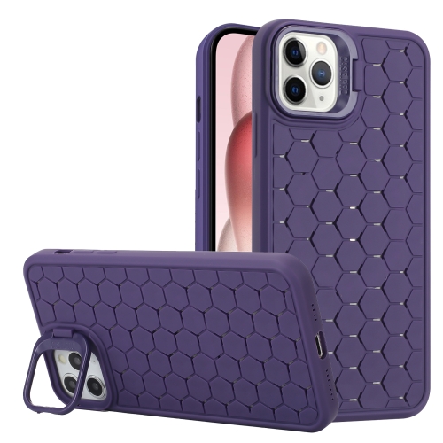 

For iPhone 12 Pro Max Honeycomb Radiating Lens Holder TPU Phone Case(Purple)