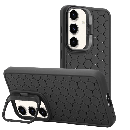 

For Samsung Galaxy A55 5G Honeycomb Radiating Lens Holder TPU Phone Case(Black)