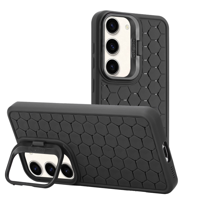 

For Samsung Galaxy S23+ 5G Honeycomb Radiating Lens Holder TPU Phone Case(Black)